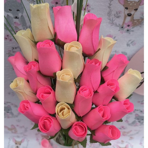 2 Dozen It's A Girl Light Pink and White The Original Wooden Rose Flower Bouquet - Picture 4 of 9